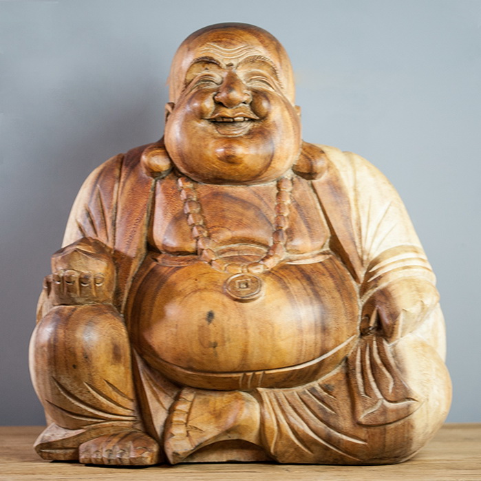 Statue bouddha rieur les sphères de la santé en bois de suar 50cm - LES  TRESORS DE BALI