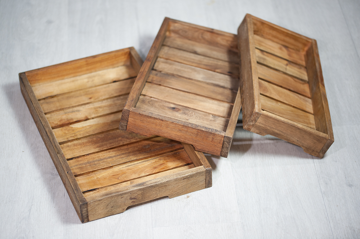 Set de 3 plateaux  empilables en bois  exotique naturel