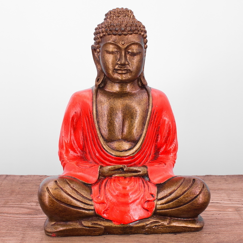 Bouddha bois assis lotus méditation 20cm statue sculpture